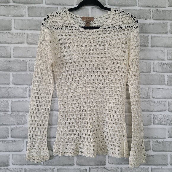 IE Crochet Open Weave Pullover Top Shirt Womens Med Boho Festival - Picture 10 of 10